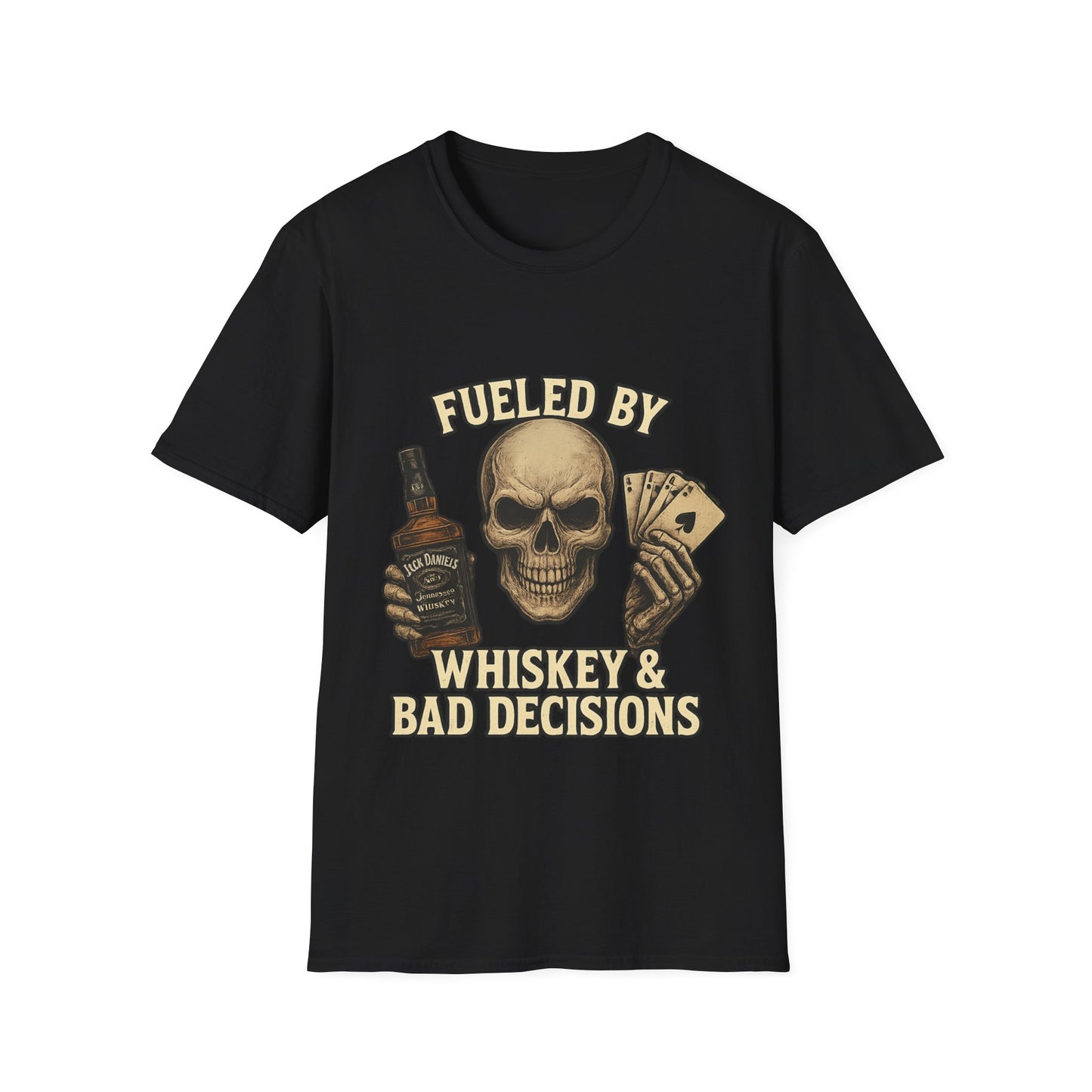 Whiskey & Bad Decisions T-Shirt, Fun Graphic Tee, Unisex Softstyle Shirt, Gift for Party Lovers, Halloween Apparel, Casual Wear