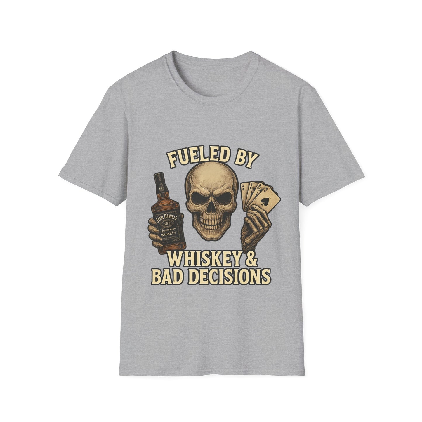 Whiskey & Bad Decisions T-Shirt, Fun Graphic Tee, Unisex Softstyle Shirt, Gift for Party Lovers, Halloween Apparel, Casual Wear