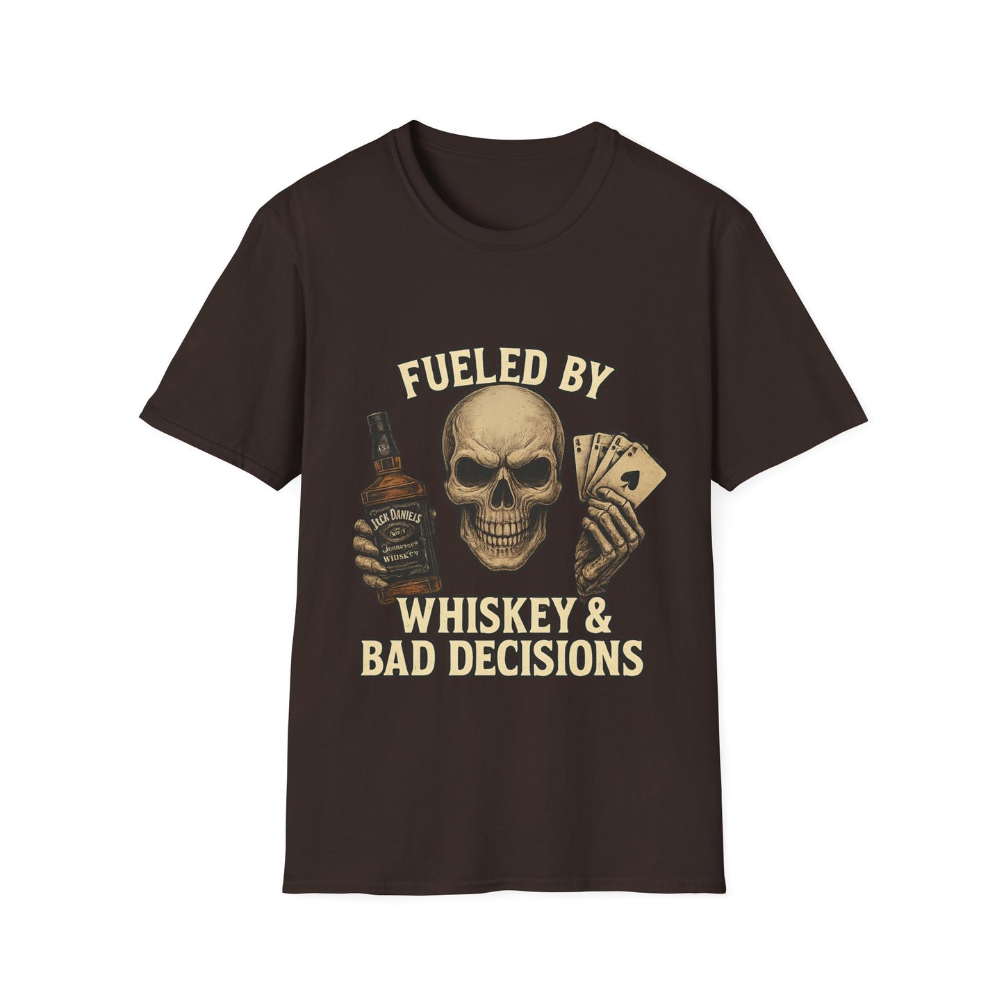 Whiskey & Bad Decisions T-Shirt, Fun Graphic Tee, Unisex Softstyle Shirt, Gift for Party Lovers, Halloween Apparel, Casual Wear
