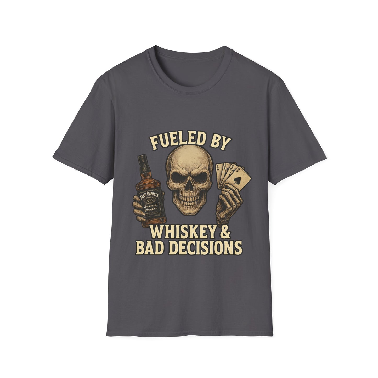 Whiskey & Bad Decisions T-Shirt, Fun Graphic Tee, Unisex Softstyle Shirt, Gift for Party Lovers, Halloween Apparel, Casual Wear