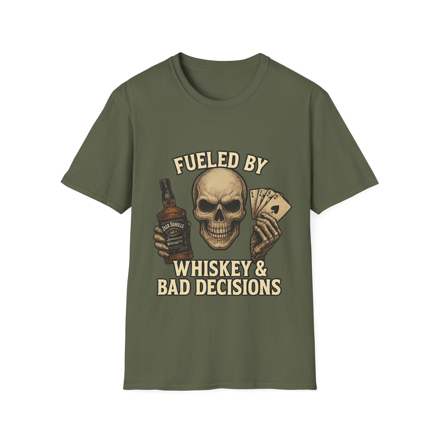 Whiskey & Bad Decisions T-Shirt, Fun Graphic Tee, Unisex Softstyle Shirt, Gift for Party Lovers, Halloween Apparel, Casual Wear