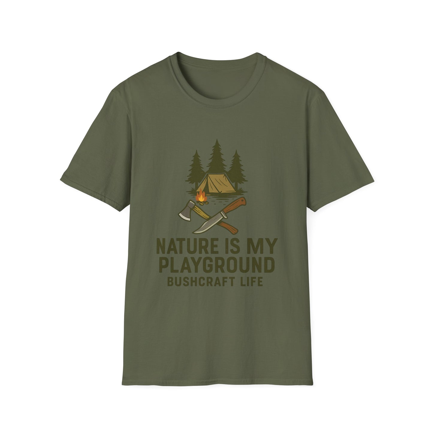 Nature Is My Playground Unisex Softstyle T-Shirt, Bushcraft Life Tee, Outdoor Adventure Apparel, Hiking Gift, Eco-Friendly Shirt