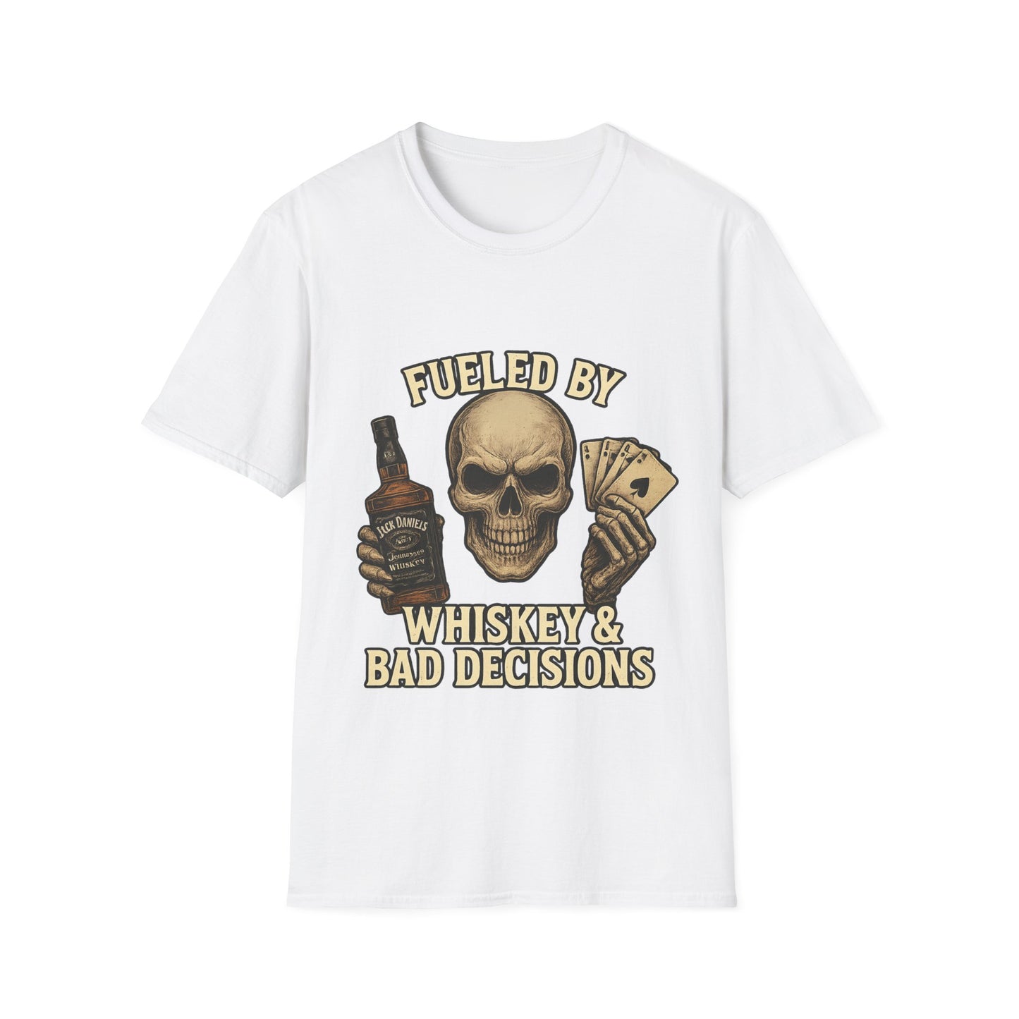 Whiskey & Bad Decisions T-Shirt, Fun Graphic Tee, Unisex Softstyle Shirt, Gift for Party Lovers, Halloween Apparel, Casual Wear